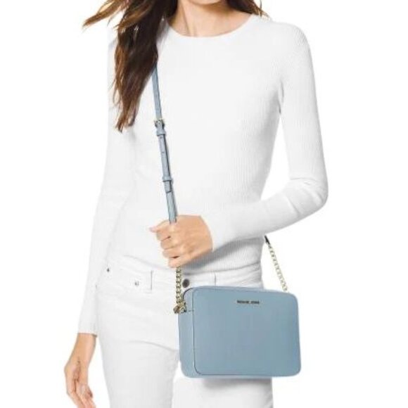 MICHAEL KORS~JET SET EAST WEST BLUE CROSSGRAIN LEATHER CROSSBODY BAG NEAR NEW - Picture 2 of 7